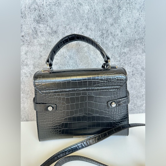 ALDO Black Croc Embossed Structured Satchel with Lock Detail - Picture 3 of 4